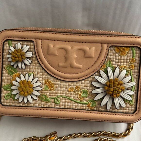 Tory Burch Fleming Embroidered Straw Double-Zip Mini Crossbody Bag - Picture 2 of 12